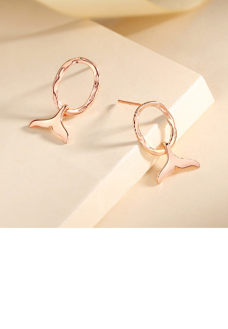 925 Sterling Silver Plated Rose Gold Fashion Simple Mermaid Tail Geometric Earrings