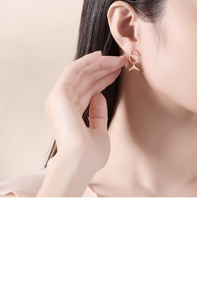 925 Sterling Silver Plated Rose Gold Fashion Simple Mermaid Tail Geometric Earrings