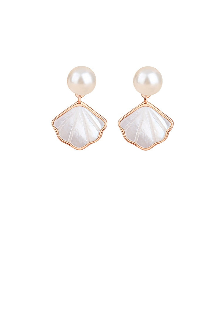 925 Sterling Silver Plated Rose Gold Fashion Simple Shell Stud Earrings with Imitation Pearls