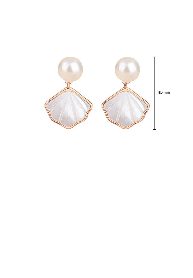 925 Sterling Silver Plated Rose Gold Fashion Simple Shell Stud Earrings with Imitation Pearls