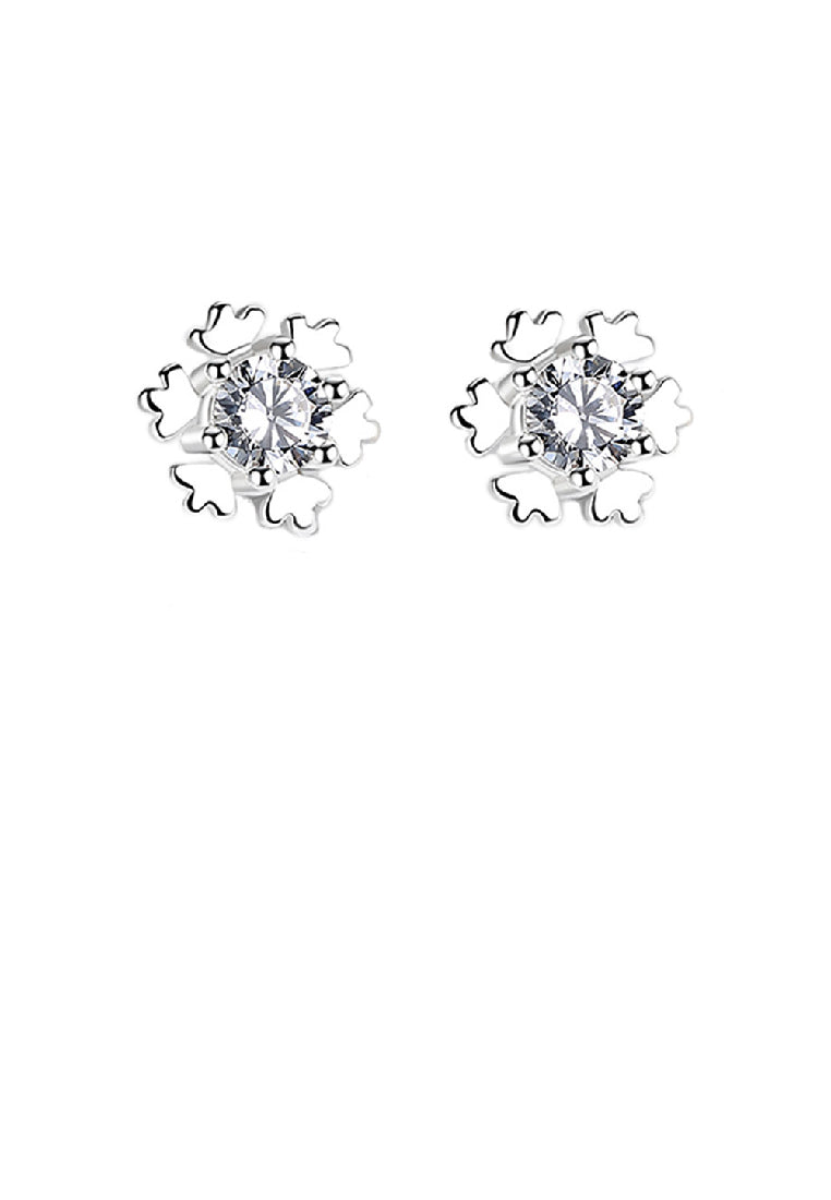 925 Sterling Silver Simple and Delicate Snowflake Stud Earrings with Cubic Zirconia - Luxurious Look