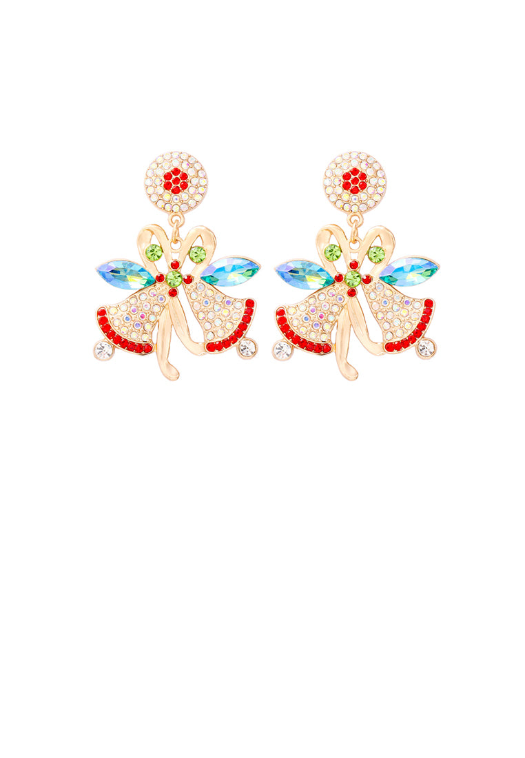 Fashion and Creative Plated Gold Christmas Bell Stud Earrings with Cubic Zirconia - Luxurious Look