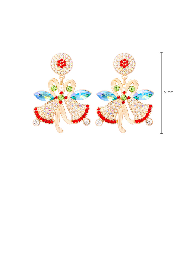 Fashion and Creative Plated Gold Christmas Bell Stud Earrings with Cubic Zirconia - Luxurious Look