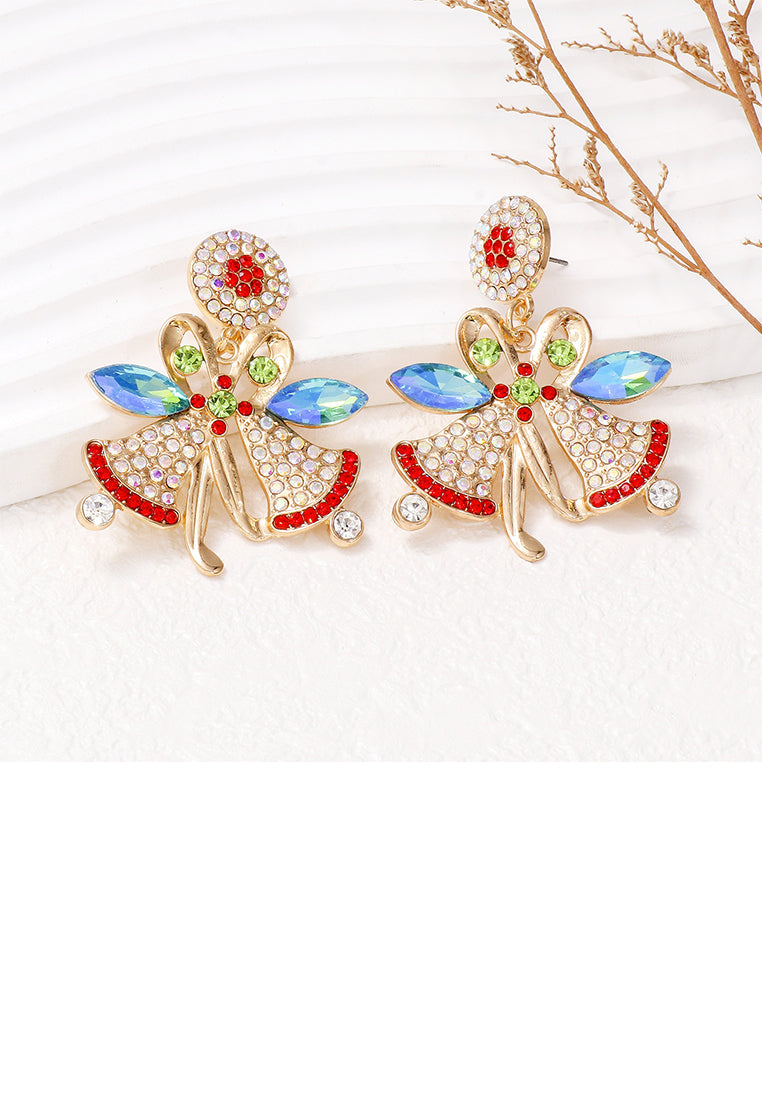 Fashion and Creative Plated Gold Christmas Bell Stud Earrings with Cubic Zirconia - Luxurious Look