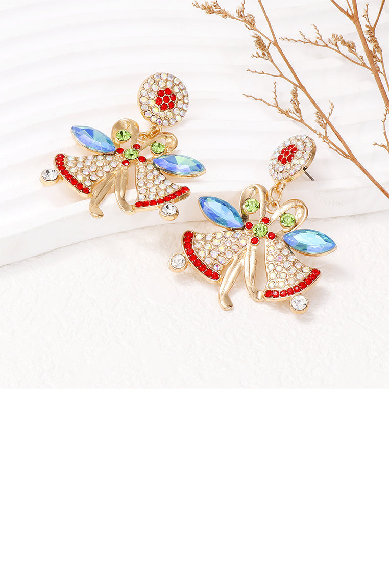 Fashion and Creative Plated Gold Christmas Bell Stud Earrings with Cubic Zirconia - Luxurious Look