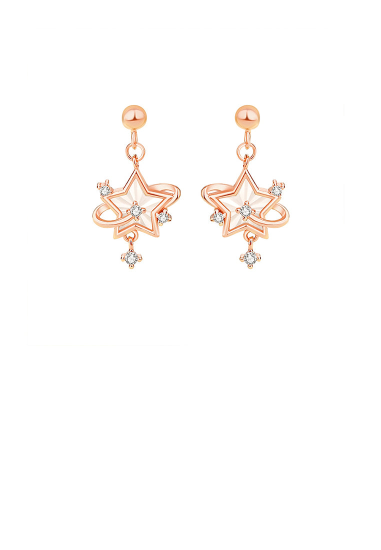 925 Sterling Silver Plated Rose Gold Simple Fashion Star Stud Earrings with Cubic Zirconia - Luxurious Look