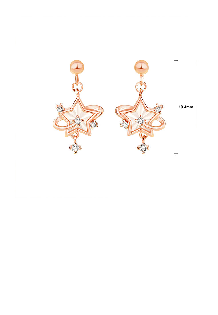 925 Sterling Silver Plated Rose Gold Simple Fashion Star Stud Earrings with Cubic Zirconia - Luxurious Look