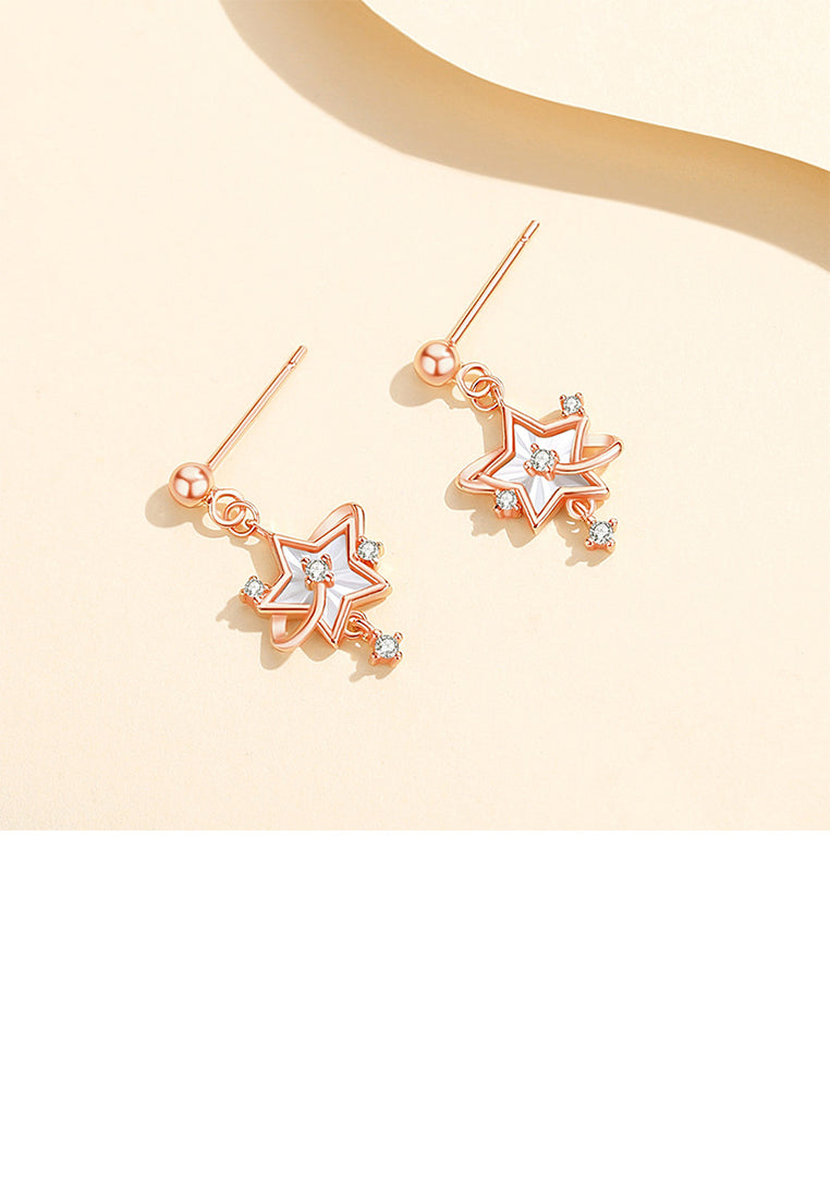 925 Sterling Silver Plated Rose Gold Simple Fashion Star Stud Earrings with Cubic Zirconia - Luxurious Look