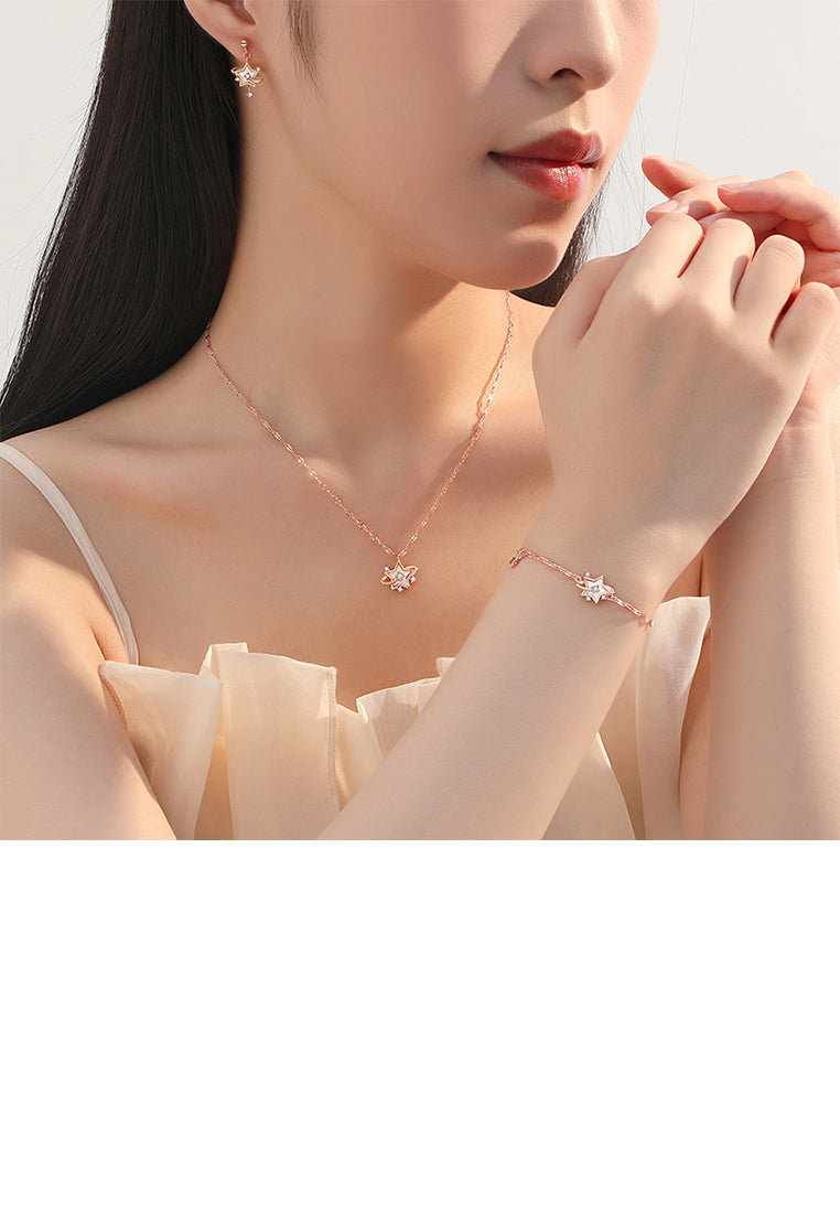 925 Sterling Silver Plated Rose Gold Simple Fashion Star Stud Earrings with Cubic Zirconia - Luxurious Look