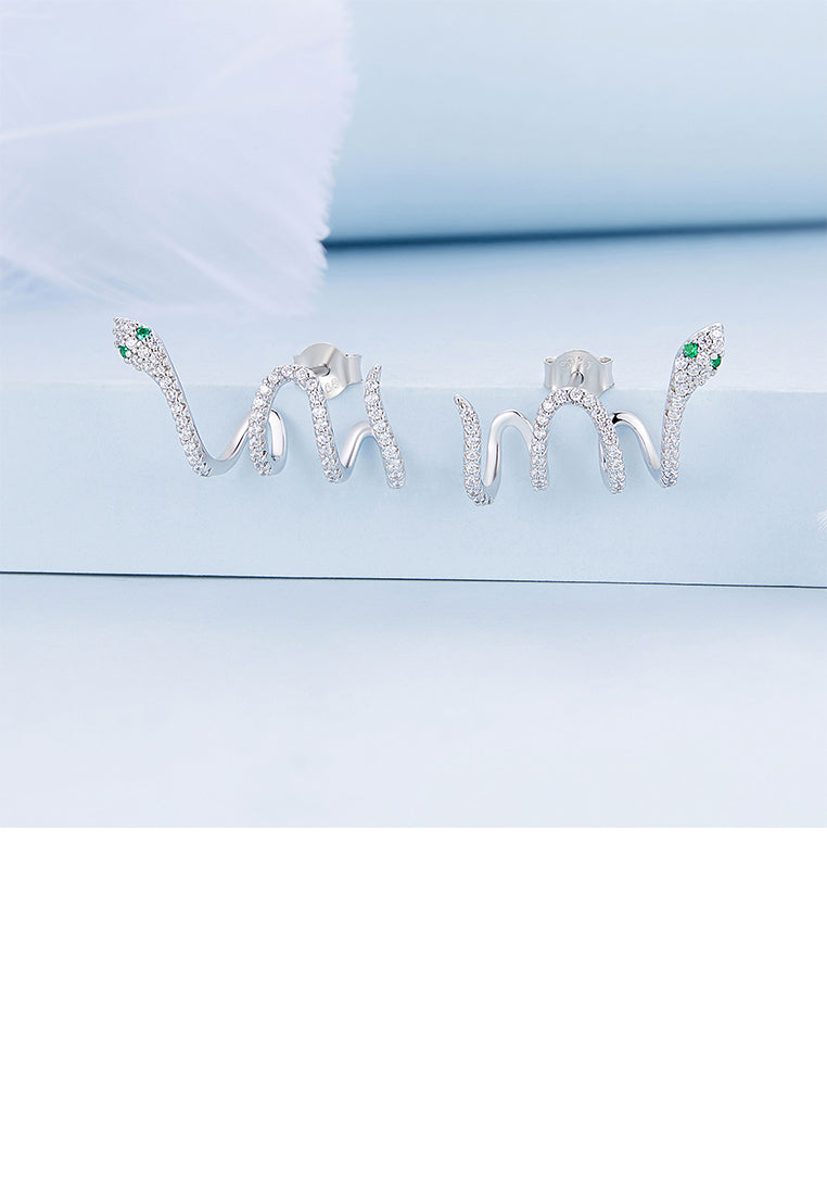 Fashion Personality Snake Stud Earrings with Cubic Zirconia - Luxurious Look