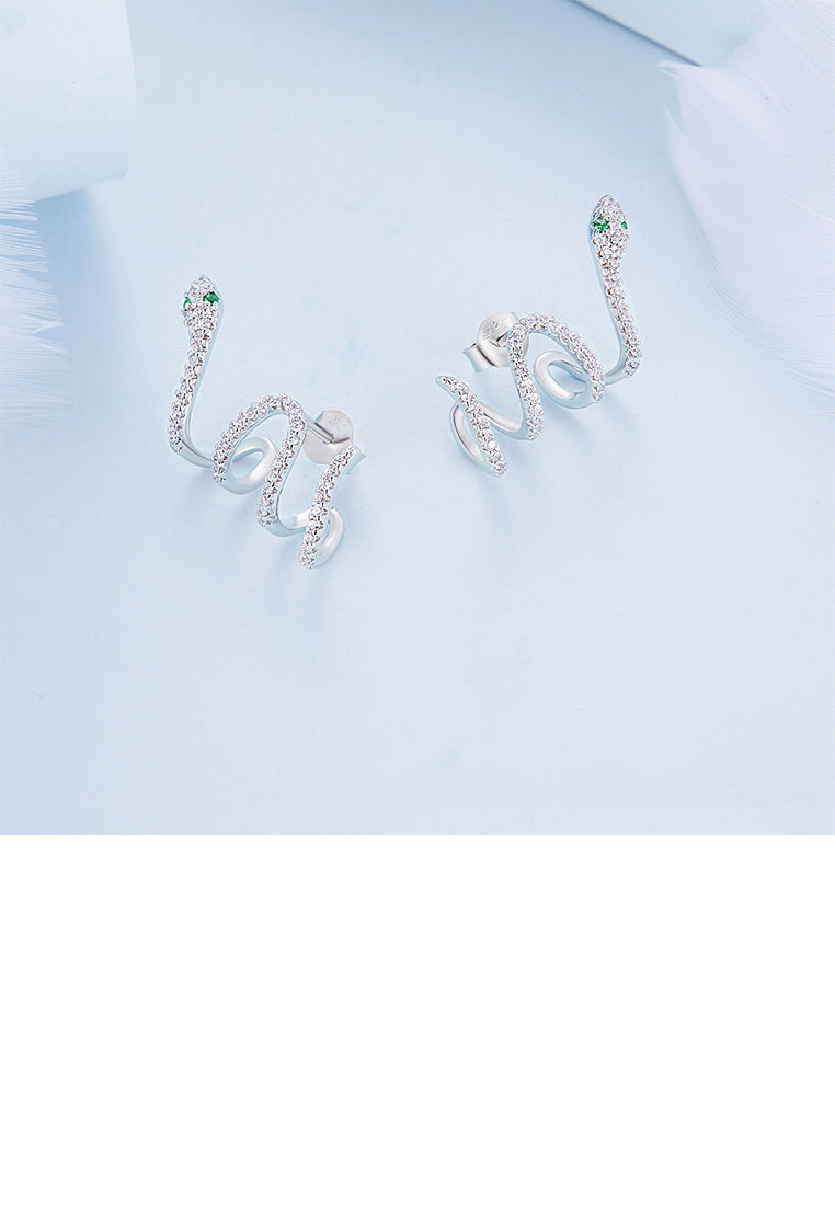 Fashion Personality Snake Stud Earrings with Cubic Zirconia - Luxurious Look