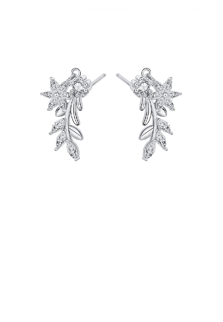 925 Sterling Silver Fashion Temperament Flower Leaf Stud Earrings with Cubic Zirconia - Luxurious Look