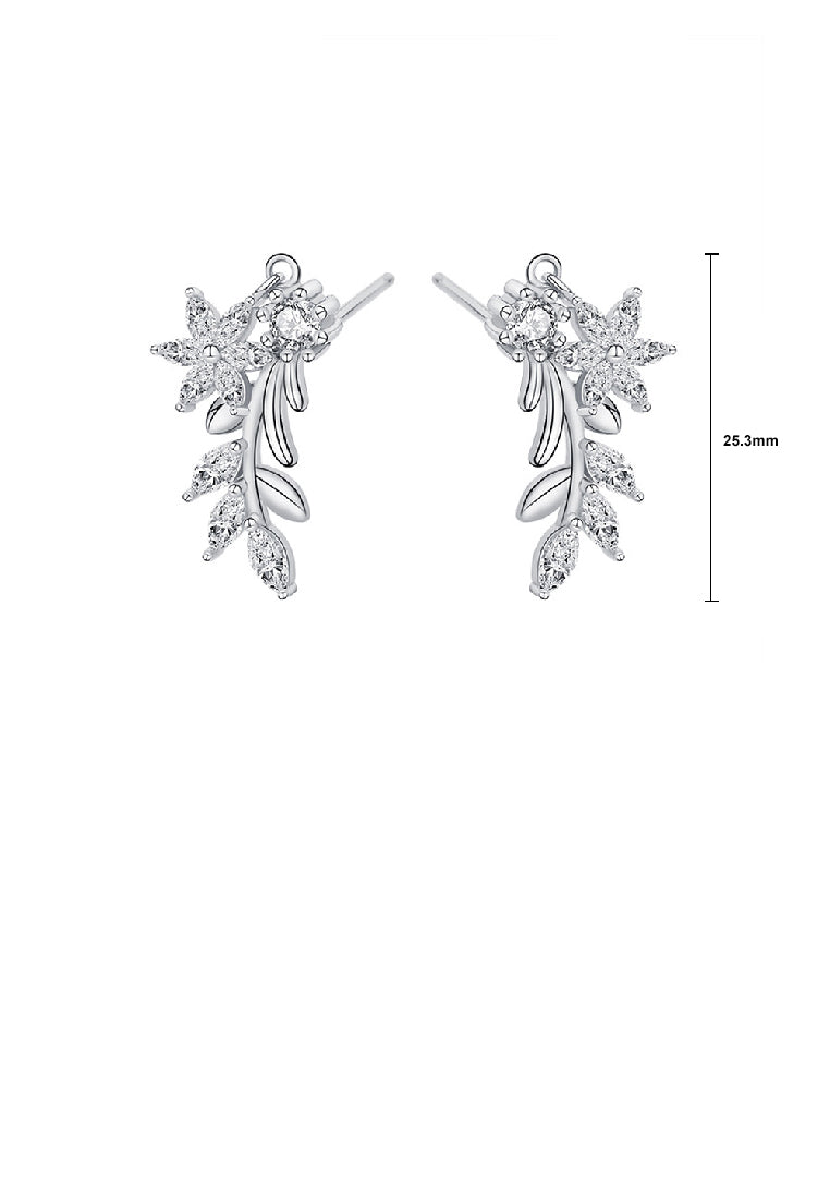 925 Sterling Silver Fashion Temperament Flower Leaf Stud Earrings with Cubic Zirconia - Luxurious Look