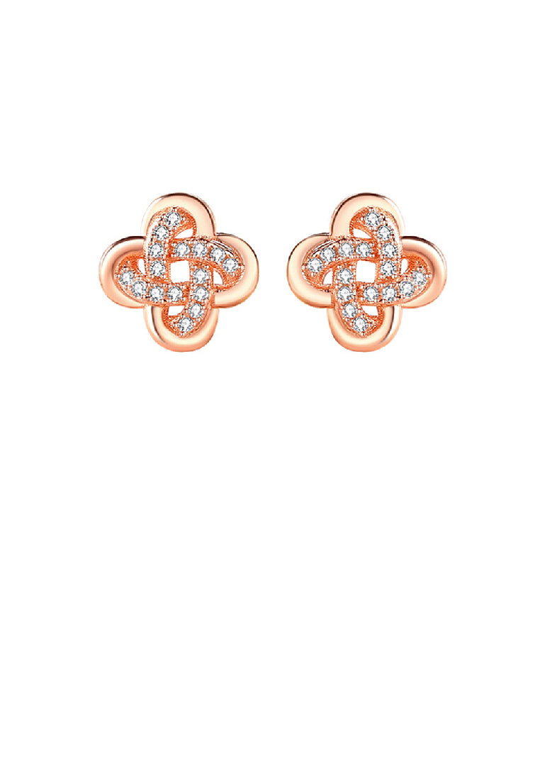 925 Sterling Silver Plated Rose Gold Simple Temperament Four-leafed Clover Stud Earrings with Cubic Zirconia - Luxurious Look
