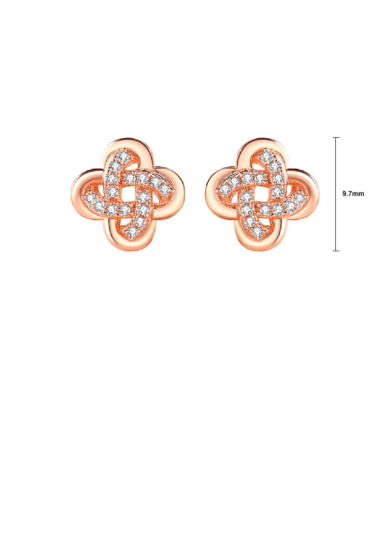 925 Sterling Silver Plated Rose Gold Simple Temperament Four-leafed Clover Stud Earrings with Cubic Zirconia - Luxurious Look