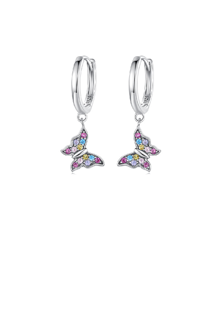 925 Sterling Silver Simple Sweet Butterfly Earrings with Colorful Cubic Zirconia - Luxurious Look