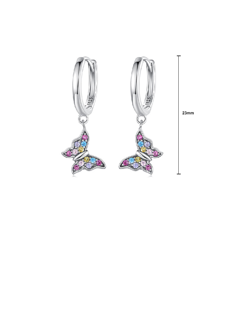 925 Sterling Silver Simple Sweet Butterfly Earrings with Colorful Cubic Zirconia - Luxurious Look