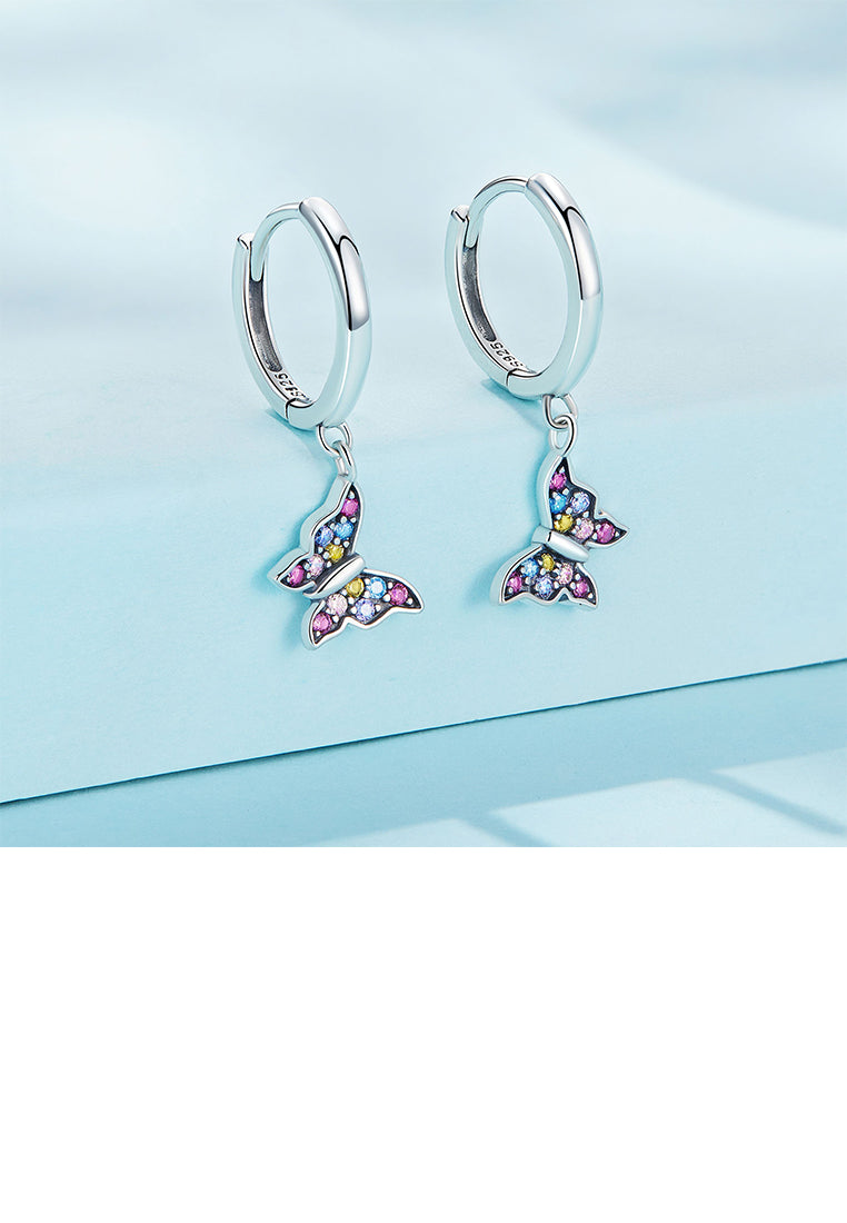 925 Sterling Silver Simple Sweet Butterfly Earrings with Colorful Cubic Zirconia - Luxurious Look