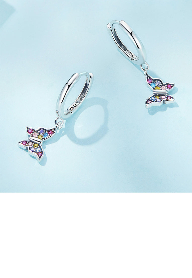 925 Sterling Silver Simple Sweet Butterfly Earrings with Colorful Cubic Zirconia - Luxurious Look