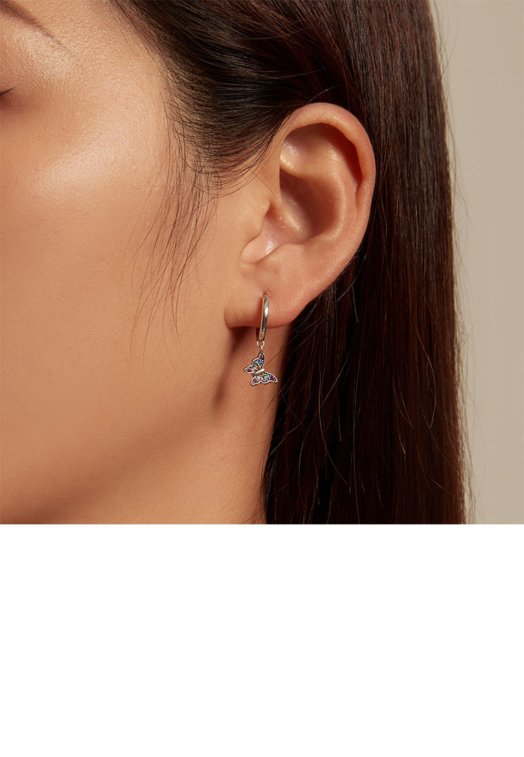 925 Sterling Silver Simple Sweet Butterfly Earrings with Colorful Cubic Zirconia - Luxurious Look