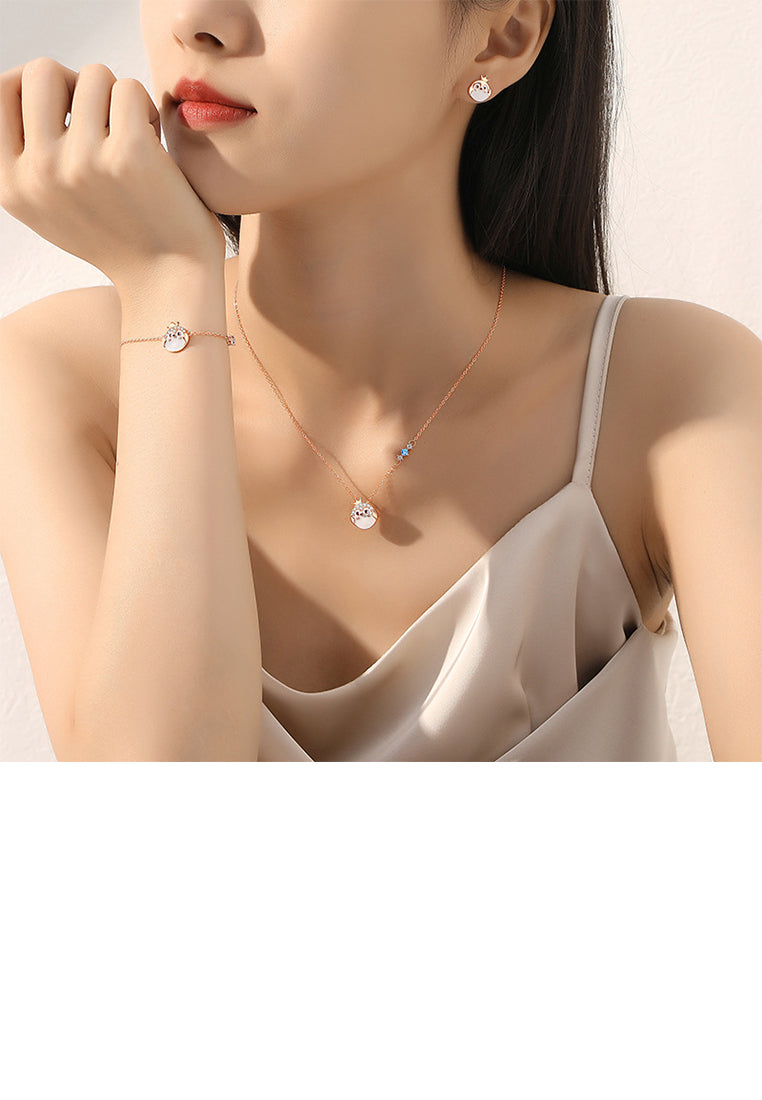 925 Sterling Silver Plated Rose Gold Simple Cute Crown Penguin Stud Earrings with Cubic Zirconia - Luxurious Look