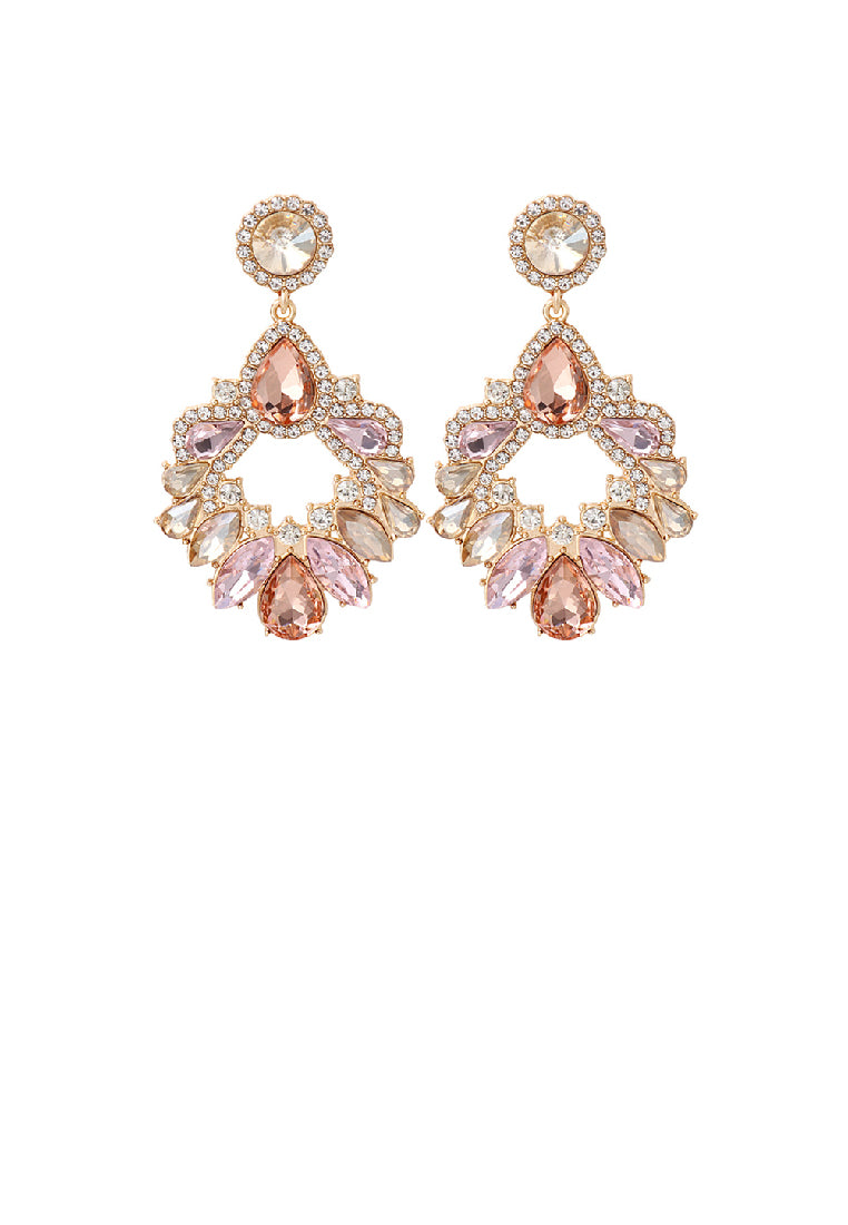 Fashion Exaggerated Plated Gold Water Drop Geometric Earrings with Pink Cubic Zirconia - Luxurious Look - Vibrant Color