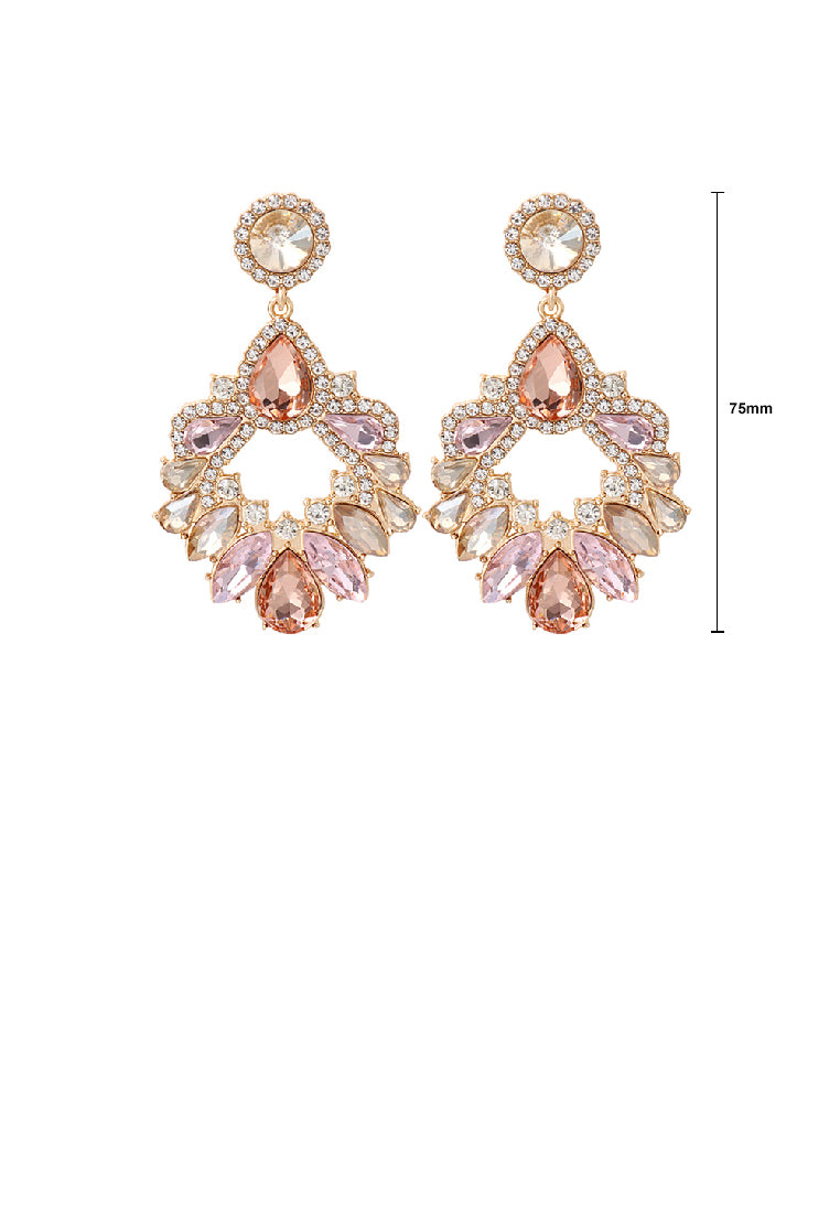 Fashion Exaggerated Plated Gold Water Drop Geometric Earrings with Pink Cubic Zirconia - Luxurious Look - Vibrant Color