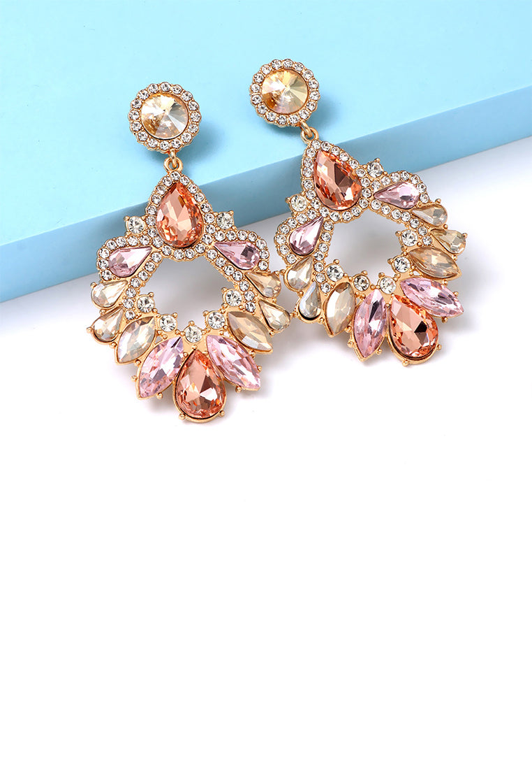 Fashion Exaggerated Plated Gold Water Drop Geometric Earrings with Pink Cubic Zirconia - Luxurious Look - Vibrant Color