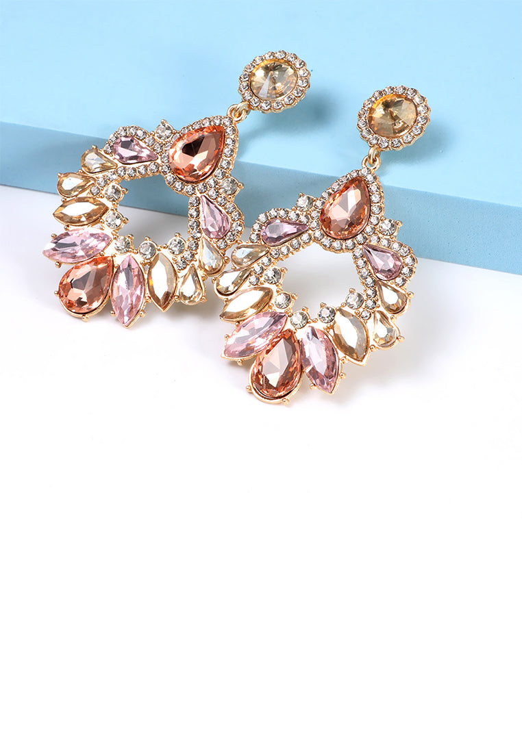Fashion Exaggerated Plated Gold Water Drop Geometric Earrings with Pink Cubic Zirconia - Luxurious Look - Vibrant Color