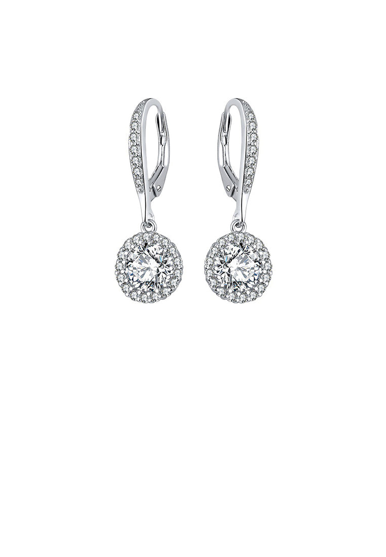 925 Sterling Silver Bright Elegant Geometric Round Earrings with Cubic Zirconia - Luxurious Look