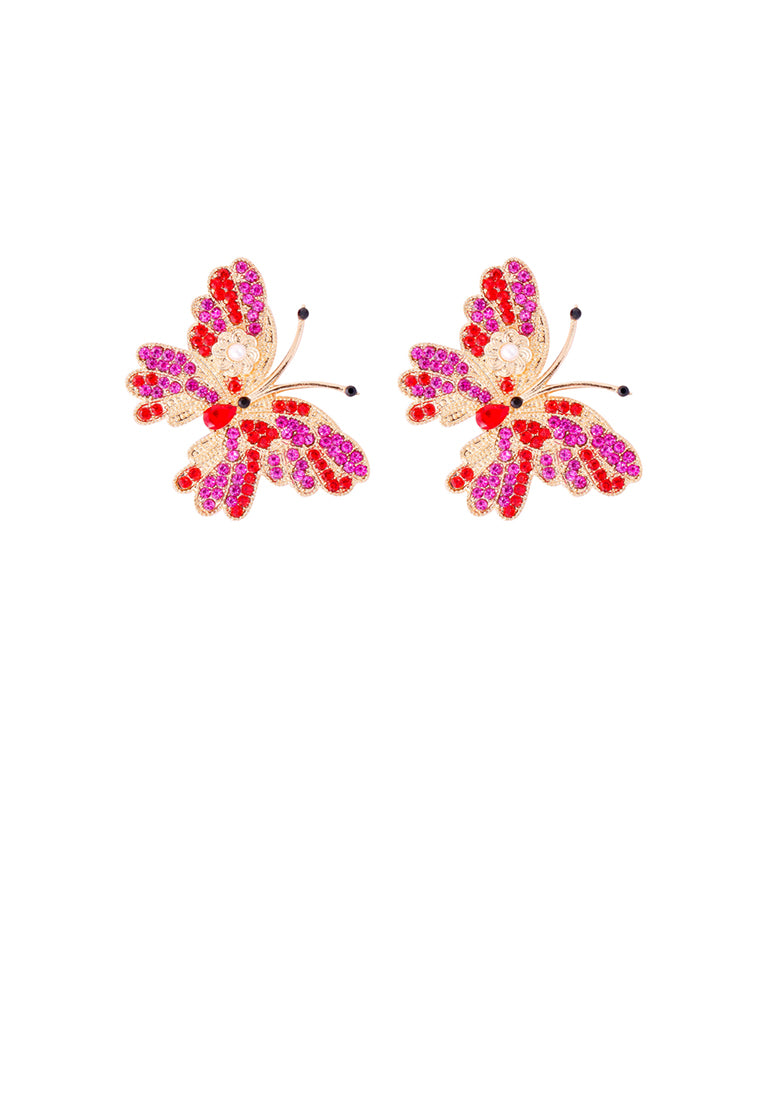 Simple Brilliant Plated Gold Butterfly Stud Earrings with Purple Cubic Zirconia - Luxurious Look