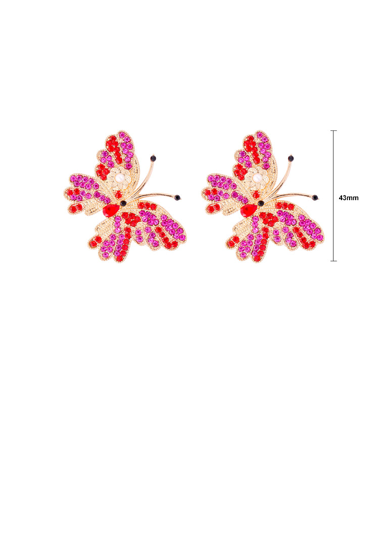 Simple Brilliant Plated Gold Butterfly Stud Earrings with Purple Cubic Zirconia - Luxurious Look