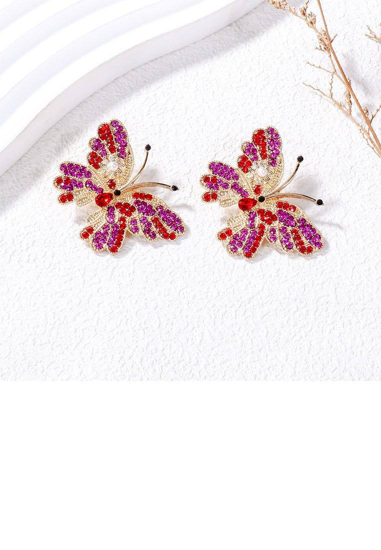 Simple Brilliant Plated Gold Butterfly Stud Earrings with Purple Cubic Zirconia - Luxurious Look