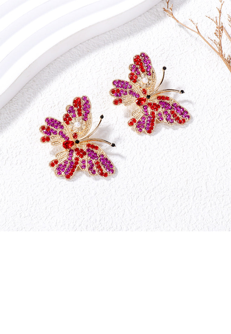 Simple Brilliant Plated Gold Butterfly Stud Earrings with Purple Cubic Zirconia - Luxurious Look