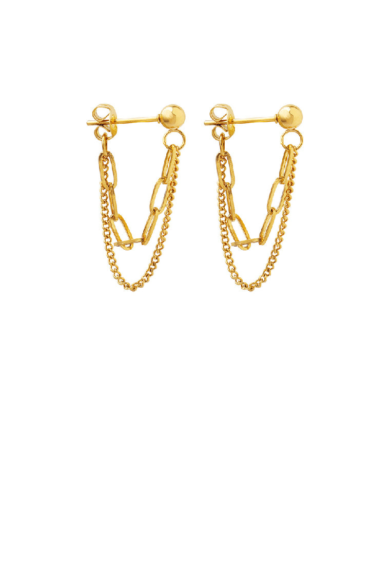Fashion Simple Plated Gold 316L Stainless Steel Chain Double Layer Earrings