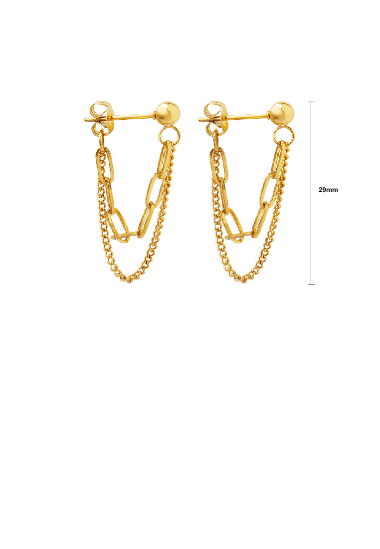 Fashion Simple Plated Gold 316L Stainless Steel Chain Double Layer Earrings