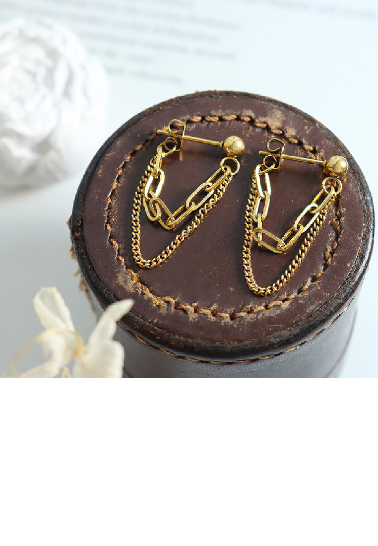 Fashion Simple Plated Gold 316L Stainless Steel Chain Double Layer Earrings