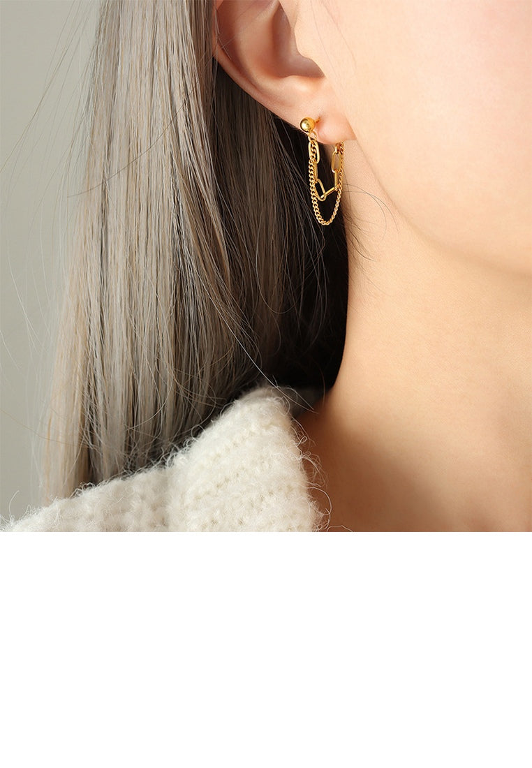 Fashion Simple Plated Gold 316L Stainless Steel Chain Double Layer Earrings