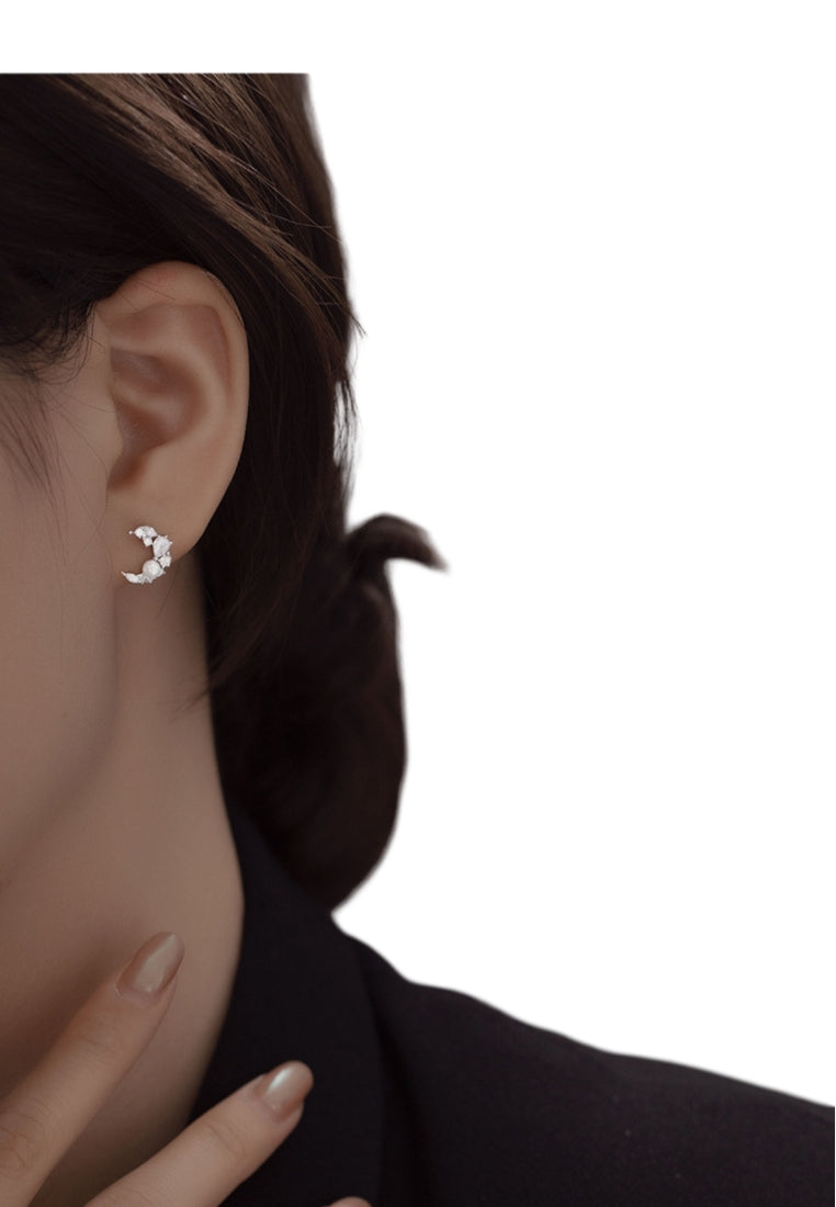 925 Sterling Silver Simple Temperament Star Moon Imitation Pearl Stud Earrings with Cubic Zirconia - Luxurious Look