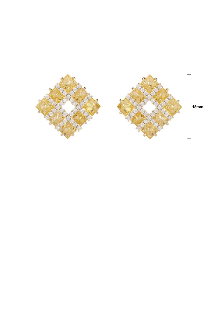 Simple Fashion Plated Gold Hollow Geometric Square Stud Earrings with Yellow Cubic Zirconia - Luxurious Look