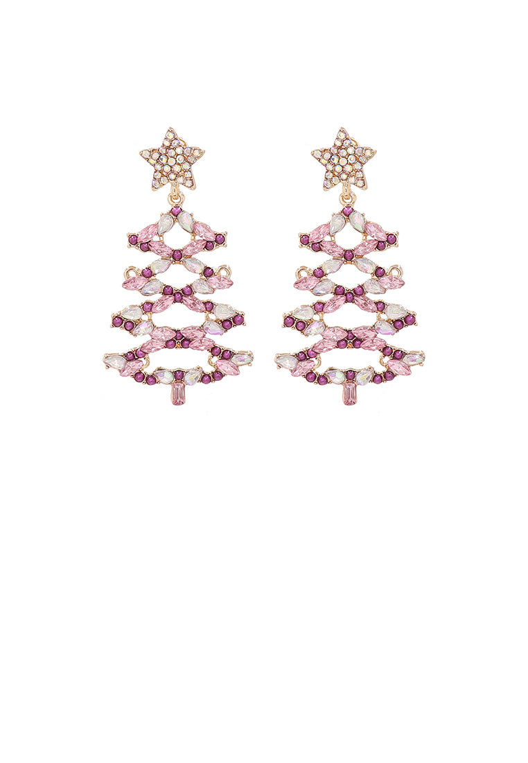 Fashion and Creative Plated Gold Hollow Christmas Tree Stud Earrings with Purple Cubic Zirconia - Luxurious Look