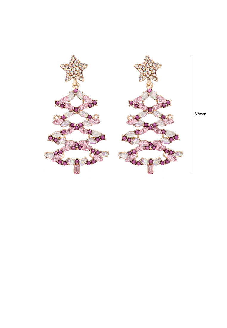 Fashion and Creative Plated Gold Hollow Christmas Tree Stud Earrings with Purple Cubic Zirconia - Luxurious Look
