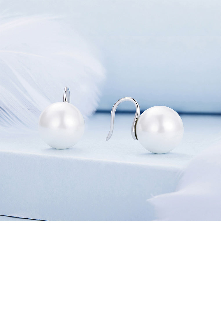 925 Sterling Silver Simple Elegant Geometric Imitation Pearl Stud Earrings - Luxurious Look
