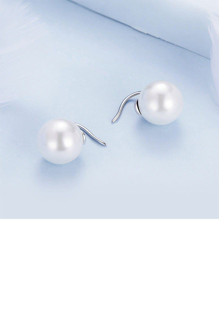 925 Sterling Silver Simple Elegant Geometric Imitation Pearl Stud Earrings - Luxurious Look