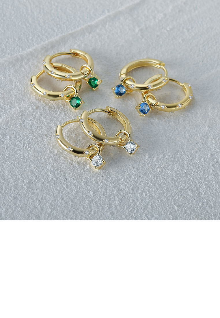 925 Sterling Silver Plated Gold Fashion Simple Geometric Round White Cubic Zirconia Earrings - Luxurious Look