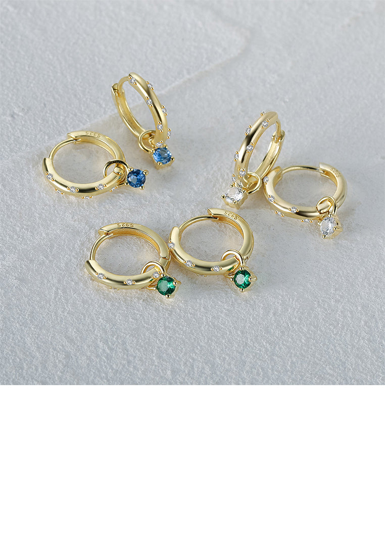 925 Sterling Silver Plated Gold Fashion Simple Geometric Round White Cubic Zirconia Earrings - Luxurious Look