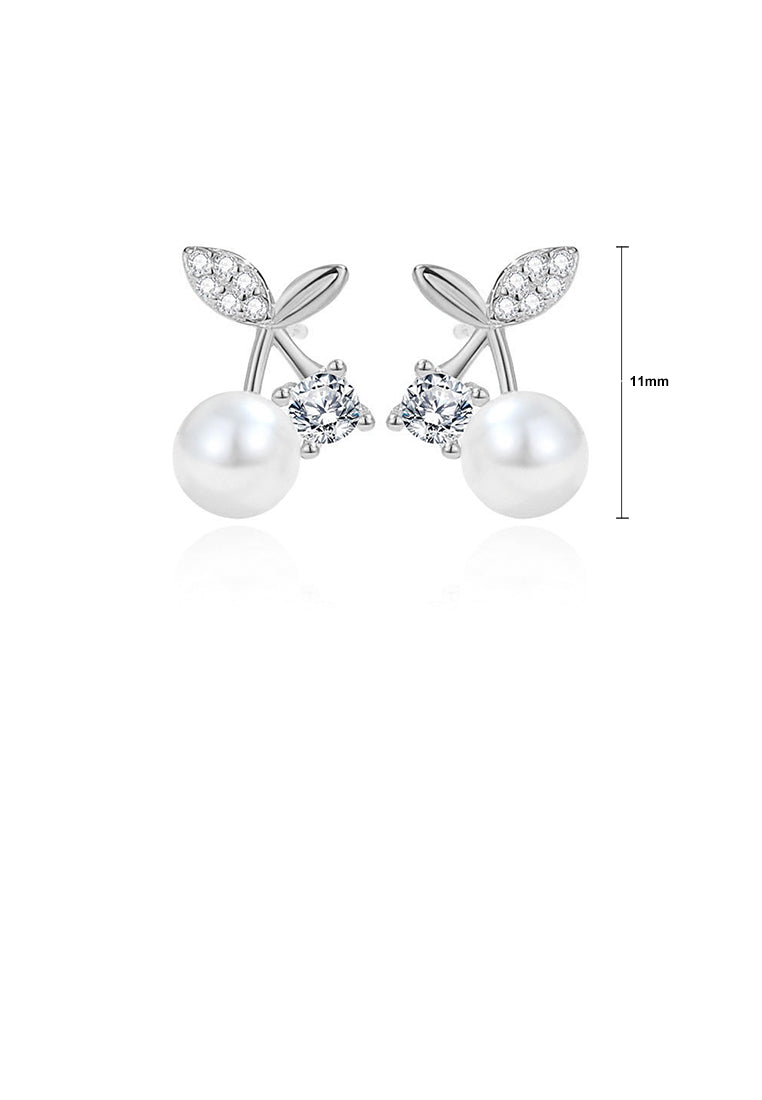 925 Sterling Silver Simple Sweet Imitation Pearl Stud Earrings with Cubic Zirconia - Luxurious Look