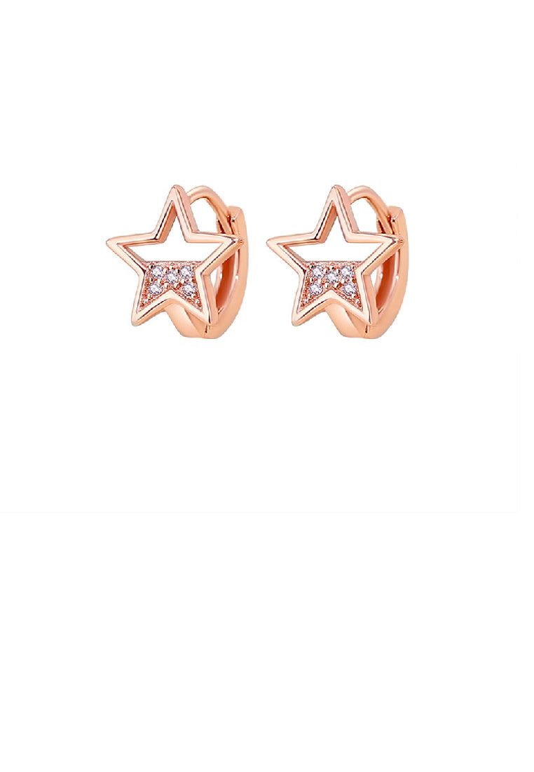 925 Sterling Silver Plated Rose Gold Simple Cute Star Earrings with Cubic Zirconia - Luxurious Look