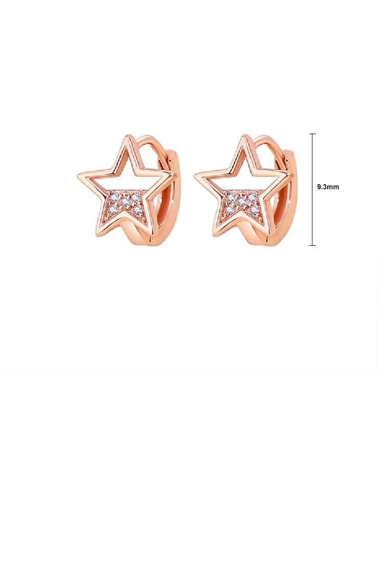 925 Sterling Silver Plated Rose Gold Simple Cute Star Earrings with Cubic Zirconia - Luxurious Look