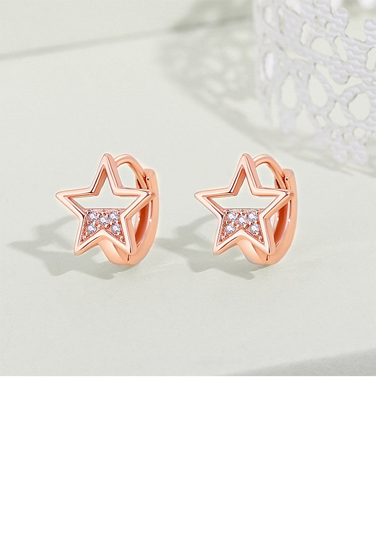925 Sterling Silver Plated Rose Gold Simple Cute Star Earrings with Cubic Zirconia - Luxurious Look